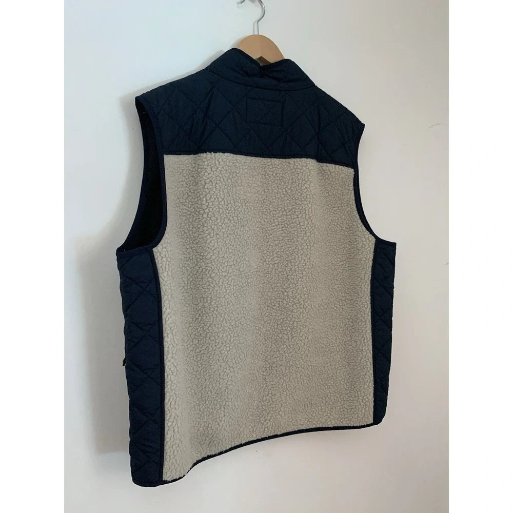 Lands' End Vest Men's Sz XL Fleece With Quilted Panels Ivory And Navy Gorpcore